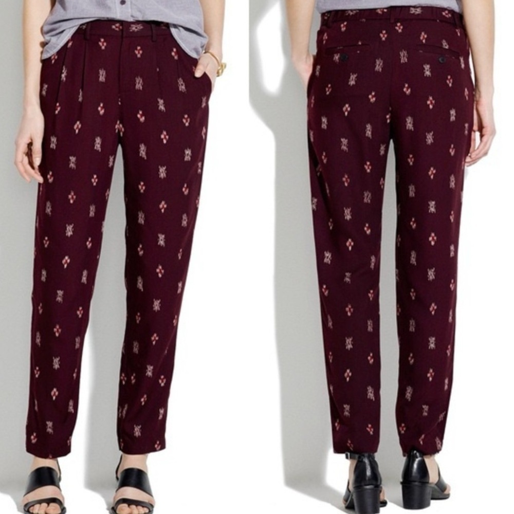Madewell Delancey Slouch Trousers in Burgundy Ikat Size 0